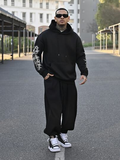 Devon Thys Men Solid Color Drawstring Jogger Pants With Pockets, Plain Long Vacation Oversize Black Pants, For Husband, Boyfriend Gifts, For Fall