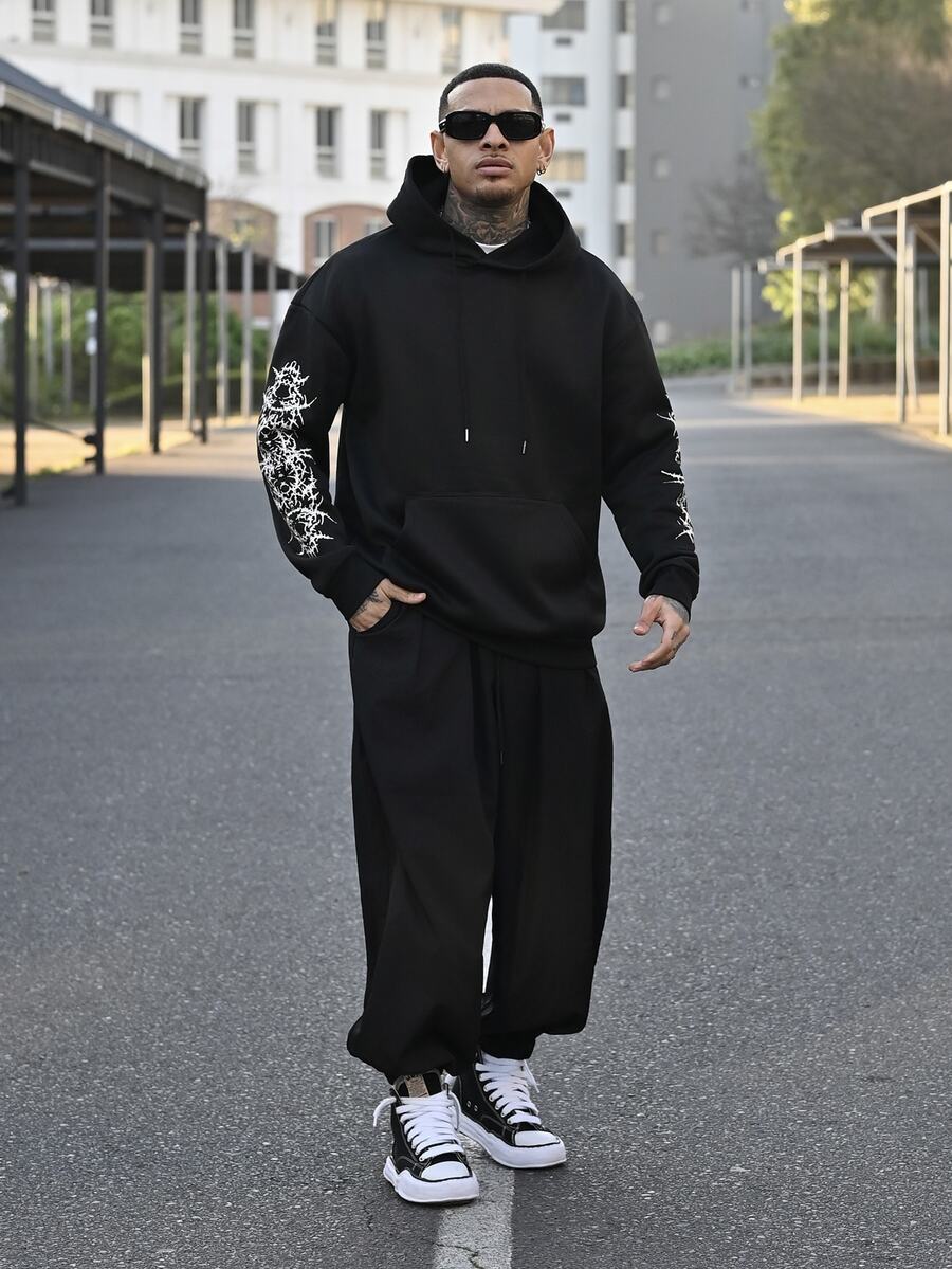 Devon Thys Men Solid Color Drawstring Jogger Pants With Pockets, Plain Long Vacation Oversize Black Pants, For Husband, Boyfriend Gifts, For Fall - Black - View 1