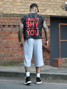 Devon Thys Men's Streetwear Summer Dark Grey City Break Wide-Leg Shorts,2 In 1 Drawstring Waist English Signature Embroidered Oversized Graphic Street-Style - Multicolor - View 4