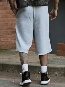 Devon Thys Men's Streetwear Summer Dark Grey City Break Wide-Leg Shorts,2 In 1 Drawstring Waist English Signature Embroidered Oversized Graphic Street-Style - Multicolor - View 2