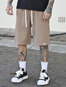 Devon Thys 宽松男士字母拼布抽绳短裤 - 卡其色 - 查看 5