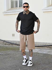 Devon Thys 宽松男士字母拼布抽绳短裤 - 卡其色 - 查看 3