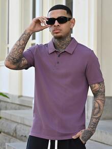 Devon Thys Men Plain Short Sleeve Polo Shirt For Daily Commute, Spring & Summer, For Golf - Purple - View 1