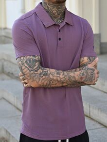 Devon Thys Men Plain Short Sleeve Polo Shirt For Daily Commute, Spring & Summer, For Golf - Purple - View 6