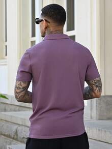 Devon Thys Men Plain Short Sleeve Polo Shirt For Daily Commute, Spring & Summer, For Golf - Purple - View 2