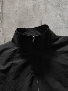 AXEPEAK Men's Solid Color Long Sleeve Zipper Front Jacket And Wide Leg Pants Casual Set - Black - View 5