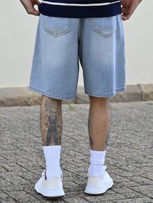 Devon Thys 男士宽松休闲牛仔百慕大短裤，带口袋，夏季牛仔短裤 - 淺色水洗藍 - 查看 2