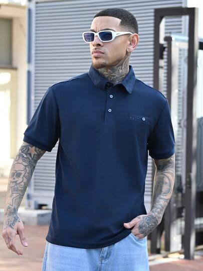 Devon Thys Men's Casual Solid Color Button-Up Short Sleeve Polo Formal Shirt, Ceremony