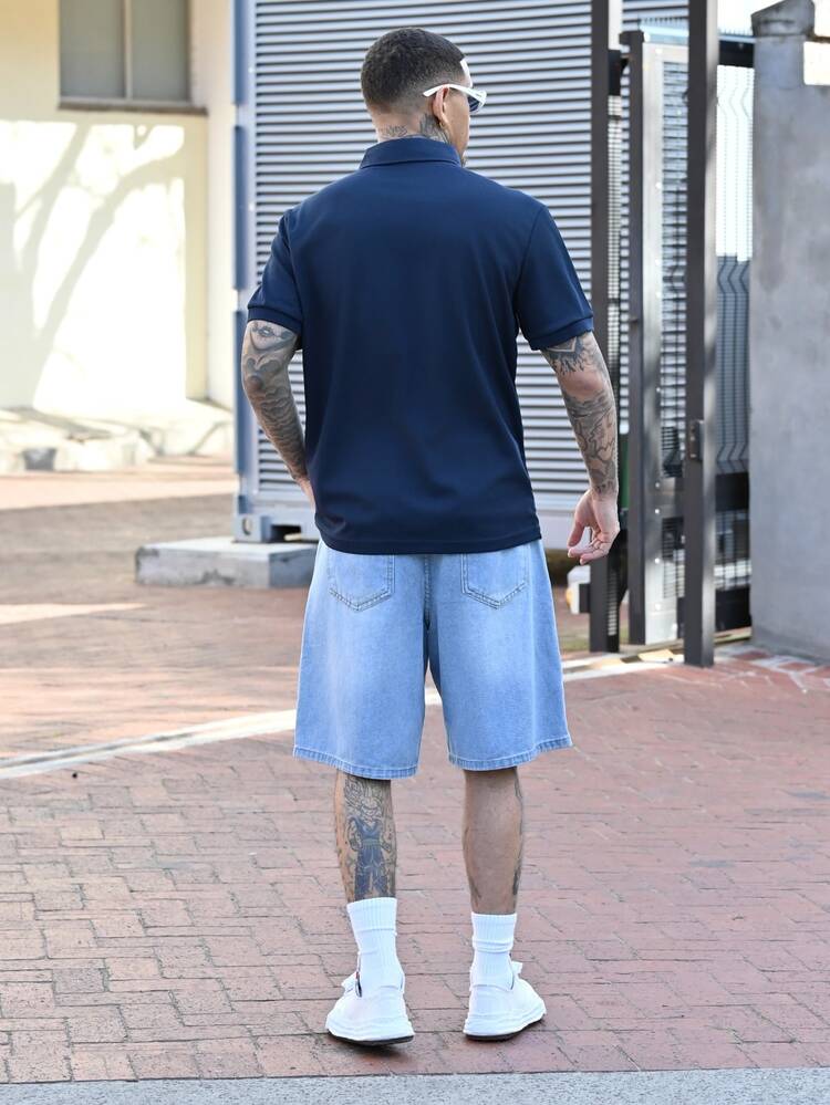 Devon Thys 男士休閒素色鈕扣短袖 Polo 正裝襯衫，儀式適用 - 藏蓝色 - 查看 6