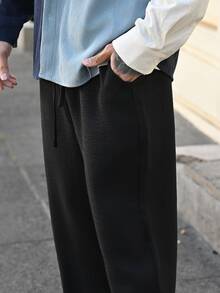 Devon Thys 男士梭織休閒日常年輕商務素色長褲，HIMLAND 男士橄欖綠沙灘長褲夏季輕量抽繩瑜珈褲寬鬆版型皺褶面料度假褲休閒彈性腰直筒褲腳嬉皮波希米亞風節慶褲男士透氣度假裝適用炎熱天氣寬鬆版型卡其綠居家褲男士沙灘褲寬鬆版型彈性腰抽繩瑜珈長褲夏季輕量皺褶紋理褲腳完美適用炎熱夏季日男士夏季長褲男士沙灘褲男士亞麻長褲，父親節禮物 - 黑色 - 查看 7
