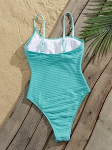 Swim Mod Women's Solid Color Spaghetti Strap One-Piece Swimsuit, Special Fabric - Blue - View 2
