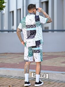 Devon Thys Two-piece Outfits Pria Tombol Depan Paisley Syal Cetak Boho - MultiWarna - View 4