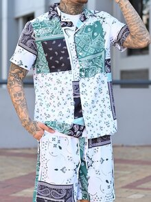 Devon Thys Two-piece Outfits Pria Tombol Depan Paisley Syal Cetak Boho - MultiWarna - View 5