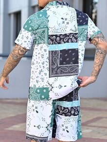 Devon Thys Two-piece Outfits Pria Tombol Depan Paisley Syal Cetak Boho - MultiWarna - View 2
