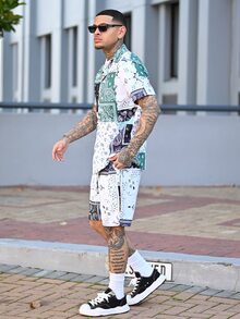 Devon Thys Two-piece Outfits Pria Tombol Depan Paisley Syal Cetak Boho - MultiWarna - View 3