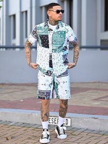 Devon Thys Two-piece Outfits Pria Tombol Depan Paisley Syal Cetak Boho - MultiWarna - View 1