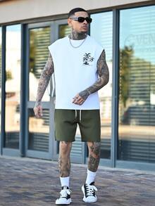 Devon Thys Men Simple Printing Vacation Style Sleeveless Tank Top And Shorts Set, Cozy Outfits, Holiday - Multicolor - View 3