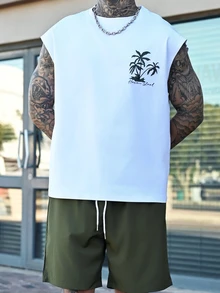 Devon Thys Men Simple Printing Vacation Style Sleeveless Tank Top And Shorts Set, Cozy Outfits, Holiday - Multicolor - View 4