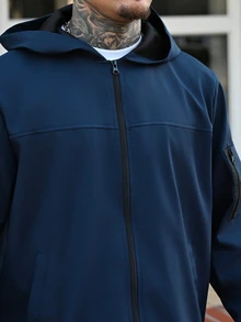 Devon Thys Men Light Grey Fabric Hooded Long Sleeve Outdoor Jacket For Sports And Outdoor Activities,Tech Wear Jacket, Fall - Navy Blue - View 6