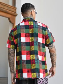 Devon Thys Men Plaid Print Button Front Shirt, Up Multicolor, Colorful Dopamine Colored Short Sleeve Men's Cutoff - Multicolor - View 2