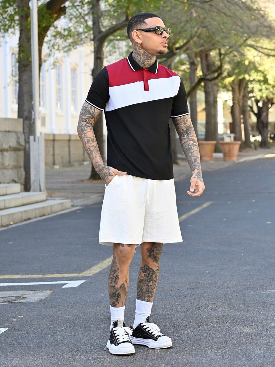 Devon Thys Men's Colorblock Fashionable Casual Short Sleeve Polo Shirt - Multicolor - View 1