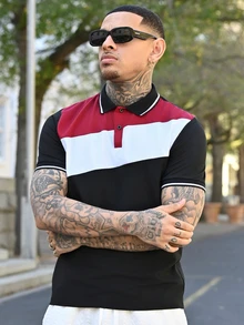 Devon Thys Men's Colorblock Fashionable Casual Short Sleeve Polo Shirt - Multicolor - View 4