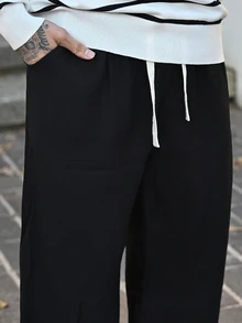 Devon Thys 男士抽绳腰带口袋阔腿宽松休闲裤，假日款 - 黑色 - 查看 6