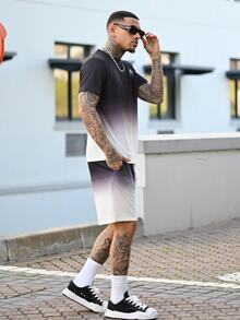 Devon Thys Men's Ombre Gradient Round Neck Short Sleeve T-Shirt And Shorts Two Pieces Set, Summer Co Ords, Cozy Outfits, Holiday - Multicolor - View 3