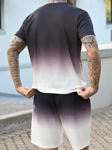 Devon Thys Men's Ombre Gradient Round Neck Short Sleeve T-Shirt And Shorts Two Pieces Set, Summer Co Ords, Cozy Outfits, Holiday - Multicolor - View 2