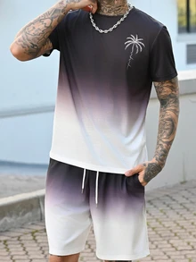 Devon Thys Men's Ombre Gradient Round Neck Short Sleeve T-Shirt And Shorts Two Pieces Set, Summer Co Ords, Cozy Outfits, Holiday - Multicolor - View 5