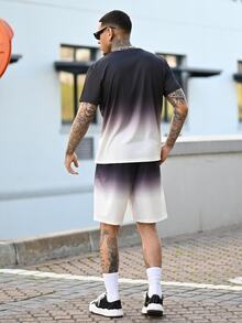 Devon Thys Men's Ombre Gradient Round Neck Short Sleeve T-Shirt And Shorts Two Pieces Set, Summer Co Ords, Cozy Outfits, Holiday - Multicolor - View 4