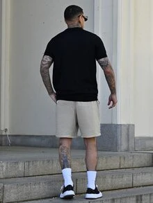 Devon Thys Men's Solid Color Drawstring Waist Pockets Textured Pure Cotton Shorts Men Shorts Casual, Holiday - Khaki - View 4