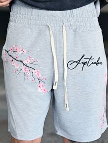 Devon Thys Spring Casual Men's Loose Shorts With Sakura Flower Print - Light Grey - View 6