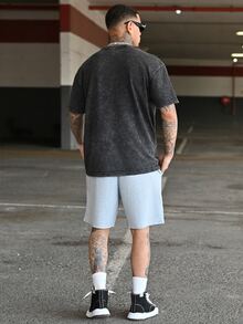 Devon Thys Spring Casual Men's Loose Shorts With Sakura Flower Print - Light Grey - View 2