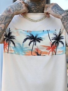 Devon Thys Men's Summer Casual Patchwork Coconut Tree Print Round Neck Short Sleeve T-Shirt And Shorts Set Summer Vacation Beach Outfits For Men, Holiday - Multicolor - View 6
