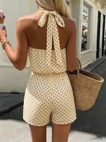 KARISMINA Women's Polka Dot Pattern Fashionable Halter Jumpsuit For Vacation - Pale Yellow - View 2