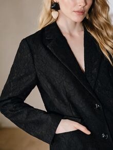 Anewsta Women's Fall/Winter Elegant Lace Embroidered Lapel Blazer, French Loose Fit Blazer For Dinner Commute Office Going Out Party - Black - View 2