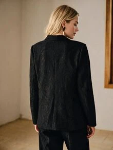 Anewsta Women's Fall/Winter Elegant Lace Embroidered Lapel Blazer, French Loose Fit Blazer For Dinner Commute Office Going Out Party - Black - View 7