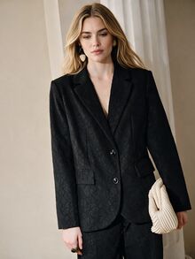 Anewsta Women's Fall/Winter Elegant Lace Embroidered Lapel Blazer, French Loose Fit Blazer For Dinner Commute Office Going Out Party - Black - View 8