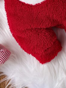 SHEIN 1件新生兒男嬰女嬰連身衣 日常休閒紅色月亮刺繡長袖連帽連身褲 毛茸茸絨毛抓絨加厚保暖秋冬裝 - 紅色 - 查看 5