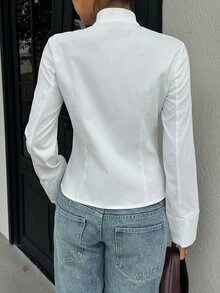 SHEIN Autumn Women's Elegant Street Chic Coats Slim Fit Short Multi Decorative Buttons Solid White Layering Outer Jackets Work Night For Daily Street Style - White - View 3