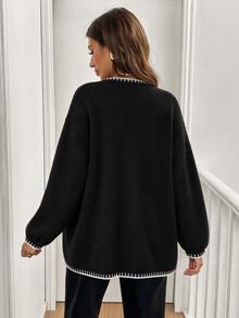Women's 25104 Women's Shepherd Stitch Detailed Cardigan With Pockets Black - Black - View 2