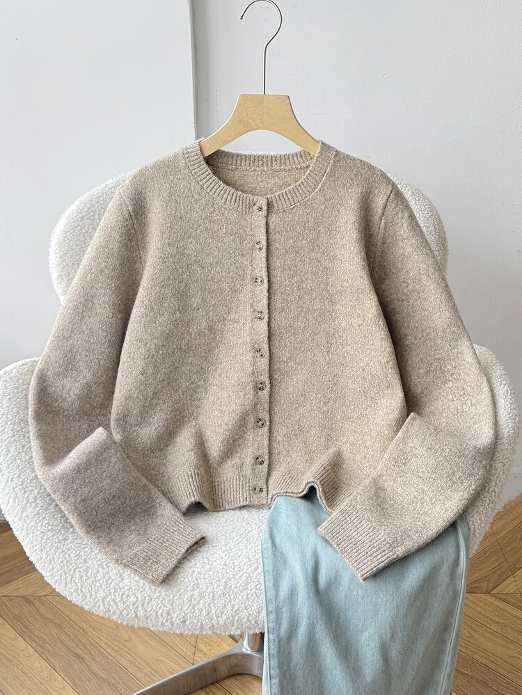 SHEIN Teen Girl Tween Girls Autumn/Winter New Light Gray Thin Jacket, Cute, Suitable For Parties, Spring Outings, Casual Commuting, Daily Outings, Vacation Matching, Gray Knit Cardigan, Suitable For Matching With Dresses - Grey - View 3