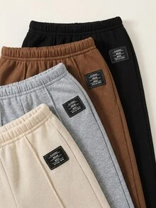 SHEIN 4pcs Baby Boy Cute Autumn/Winter Casual Versatile Solid Color Elastic Waist Pants, Joggers Multi-Pack Back-To-School - Multicolor - View 4