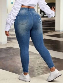 Slaydiva Plus-Size Women's Sexy Fashionable Versatile Tight Jeans For Fall - Dusty Blue - View 5
