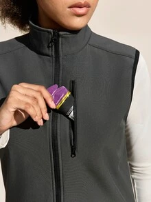 SHEIN Sports 女士纯色立领户外背心外套 - 灰色 - 查看 2