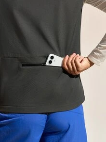 SHEIN Sports 女士纯色立领户外背心外套 - 灰色 - 查看 3