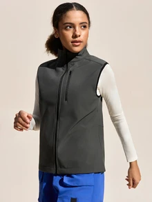 SHEIN Sports 女士纯色立领户外背心外套 - 灰色 - 查看 6