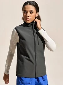 SHEIN Sports 女士纯色立领户外背心外套 - 灰色 - 查看 5