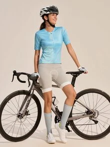 Exploreva Exploreva Women's Casual Versatile Zipper Placket Short Sleeve Cycling Top Bike Ride Outfit - Pastel - View 3